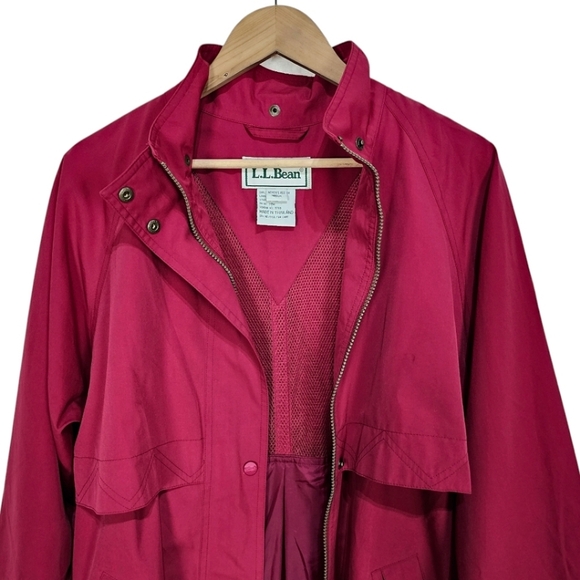 VTG L.L. Bean Long Trench Coat Sz Medium Burgundy Outdoor 80s 90s Nylon Jacket - Picture 7 of 14